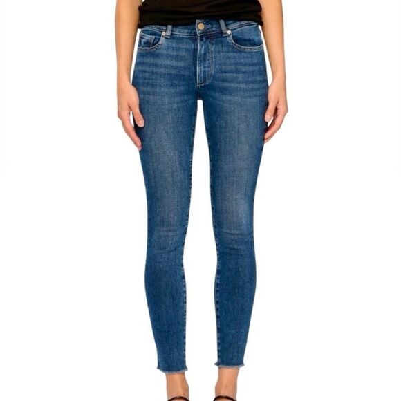 DL1961 Florence Cropped Raw Hem Mid Rise Skinny Jeans in Blue Wash Women’s 25 - Picture 1 of 12